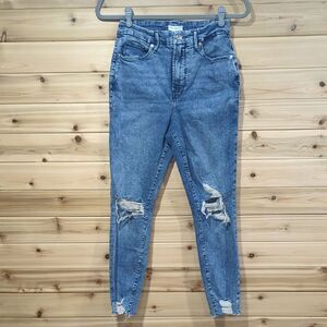 Good American Jeans Womens 28 Blue Good Waist Cropped Chewed Hem Gwcch873t
